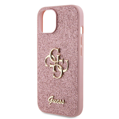 Etui na Apple iPhone 15, Guess, Glitter Big 4G Script, Różowy