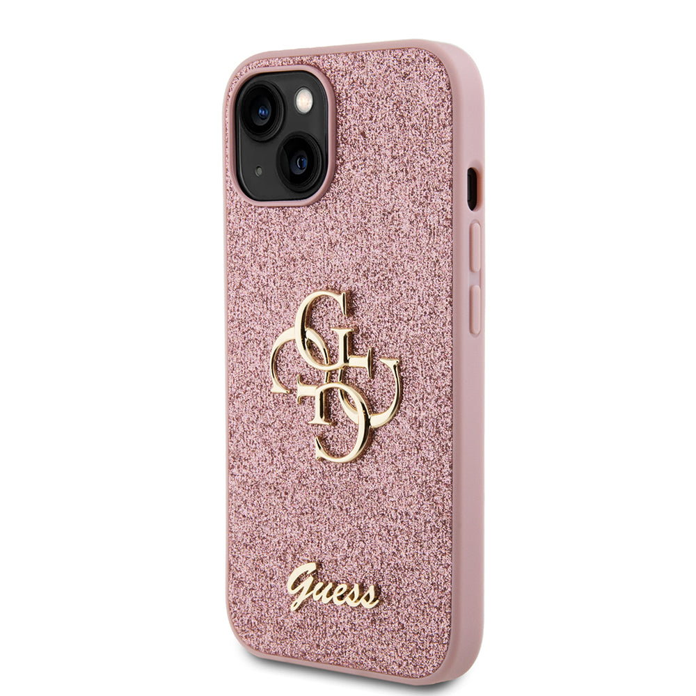 Etui na Apple iPhone 15, Guess, Glitter Big 4G Script, Różowy