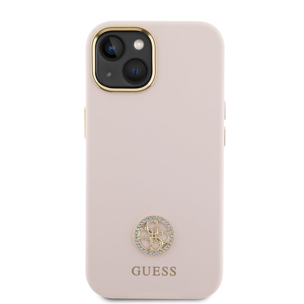 Etui na Apple iPhone 15, Guess, Logo Strass 4G, Jasnoróżowe