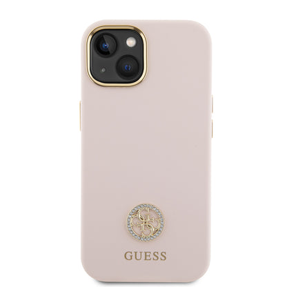 Etui na Apple iPhone 15, Guess, Logo Strass 4G, Jasnoróżowe
