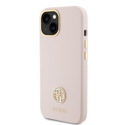 Etui na Apple iPhone 15, Guess, Logo Strass 4G, Jasnoróżowe