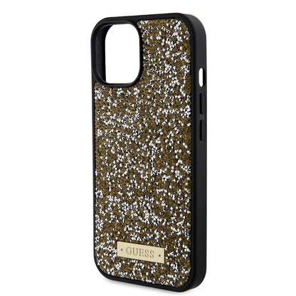 Etui na Apple iPhone 15, Guess, Rhinestone Metal Logo, Żółte