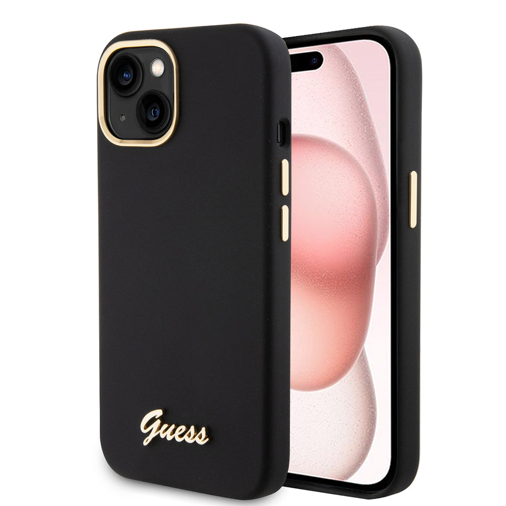 Etui na Apple iPhone 15, Guess, Script Metal Logo & Frame, Czarne