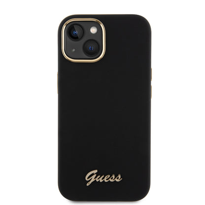Etui na Apple iPhone 15, Guess, Script Metal Logo & Frame, Czarne