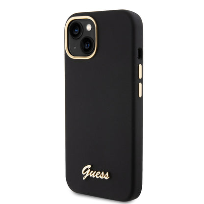 Etui na Apple iPhone 15, Guess, Script Metal Logo & Frame, Czarne