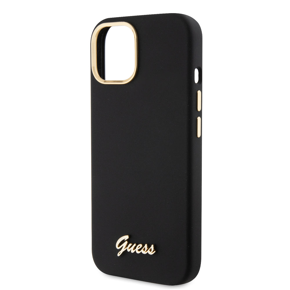 Etui na Apple iPhone 15, Guess, Script Metal Logo & Frame, Czarne