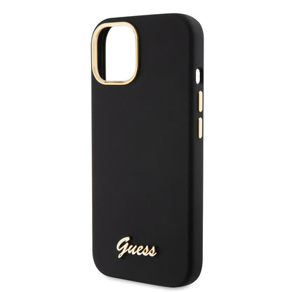 Etui na Apple iPhone 15, Guess, Script Metal Logo & Frame, Czarne