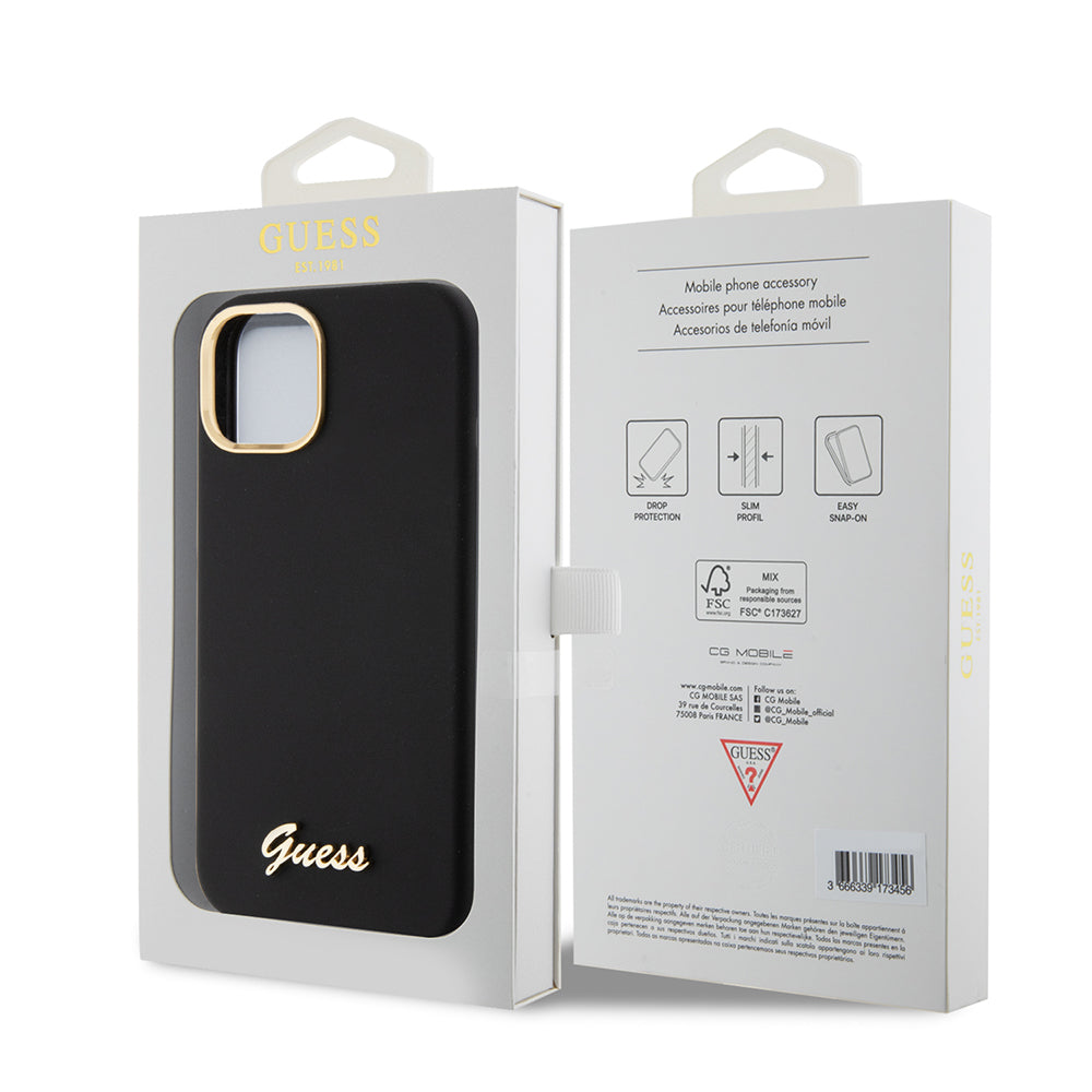Etui na Apple iPhone 15, Guess, Script Metal Logo & Frame, Czarne