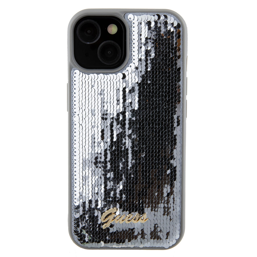 Etui na Apple iPhone 15, Guess, Sequin Script Metal, Srebrne