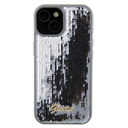Etui na Apple iPhone 15, Guess, Sequin Script Metal, Srebrne