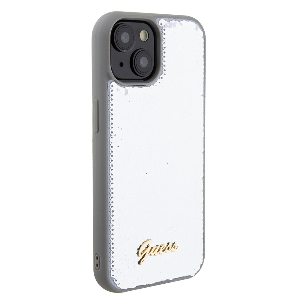 Etui na Apple iPhone 15, Guess, Sequin Script Metal, Srebrne