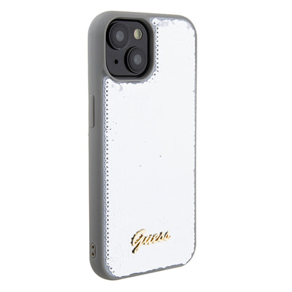 Etui na Apple iPhone 15, Guess, Sequin Script Metal, Srebrne