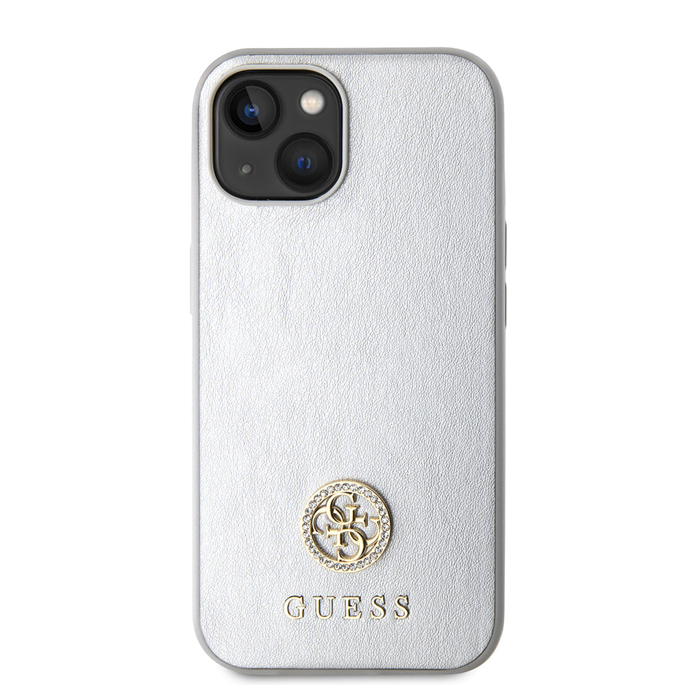 Etui na Apple iPhone 15, Guess, Strass Metal Logo, Srebrne