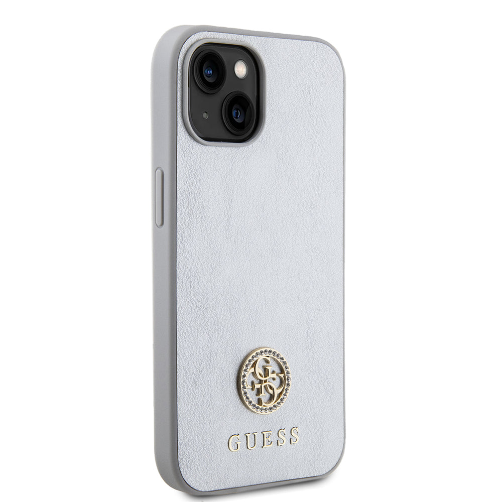 Etui na Apple iPhone 15, Guess, Strass Metal Logo, Srebrne