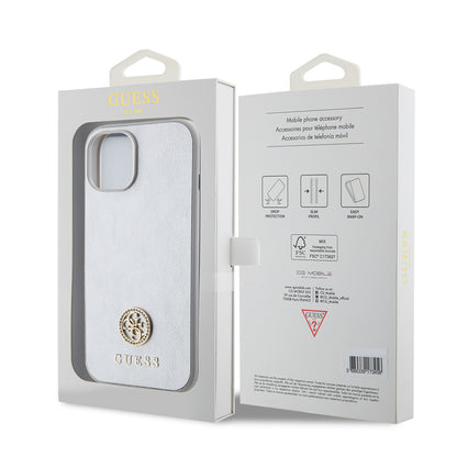 Etui na Apple iPhone 15, Guess, Strass Metal Logo, Srebrne