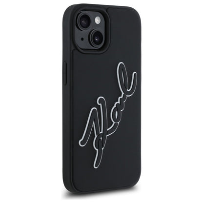 Etui na Apple iPhone 15, Karl Lagerfeld, 3D Rubber Signature, Czarne
