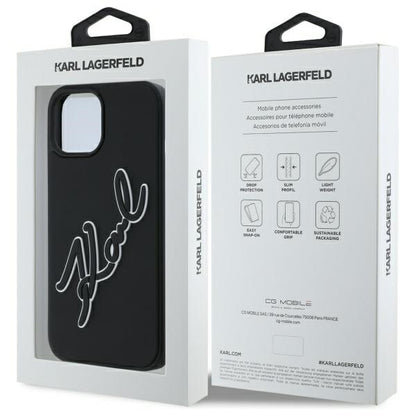 Etui na Apple iPhone 15, Karl Lagerfeld, 3D Rubber Signature, Czarne