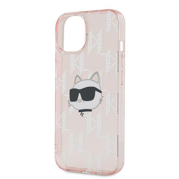 Etui na Apple iPhone 15, Karl Lagerfeld, IML Luxury Monogram Choupette's Head, Różowy