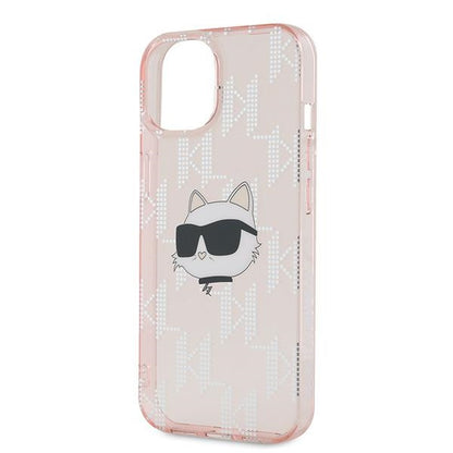 Etui na Apple iPhone 15, Karl Lagerfeld, IML Luxury Monogram Choupette's Head, Różowy