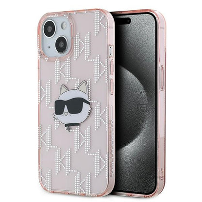 Etui na Apple iPhone 15, Karl Lagerfeld, IML Luxury Monogram Choupette's Head, Różowy