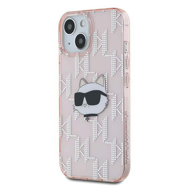 Etui na Apple iPhone 15, Karl Lagerfeld, IML Luxury Monogram Choupette's Head, Różowy