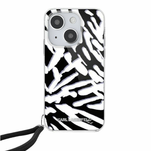 Etui na Apple iPhone 15, Karl Lagerfeld, IML Luxury Zebra Pattern with Strap, Czarne