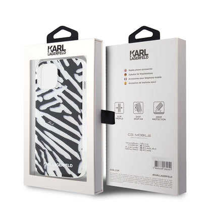 Etui na Apple iPhone 15, Karl Lagerfeld, IML Luxury Zebra Pattern with Strap, Czarne
