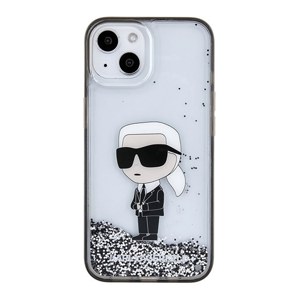 Etui na Apple iPhone 15, Karl Lagerfeld, Liquid Glitter Ikonik Karl, Przezroczyste