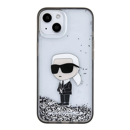 Etui na Apple iPhone 15, Karl Lagerfeld, Liquid Glitter Ikonik Karl, Przezroczyste