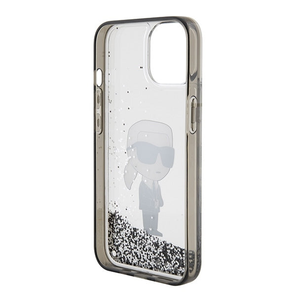 Etui na Apple iPhone 15, Karl Lagerfeld, Liquid Glitter Ikonik Karl, Przezroczyste