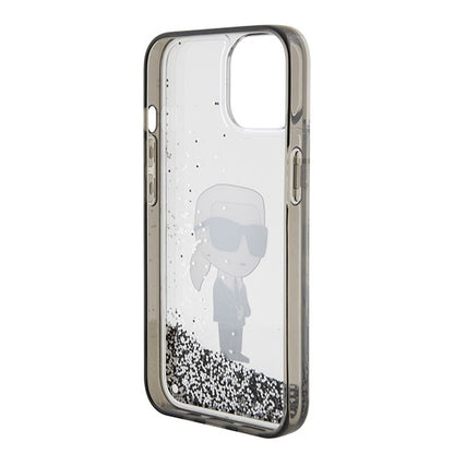 Etui na Apple iPhone 15, Karl Lagerfeld, Liquid Glitter Ikonik Karl, Przezroczyste