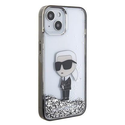 Etui na Apple iPhone 15, Karl Lagerfeld, Liquid Glitter Ikonik Karl, Przezroczyste