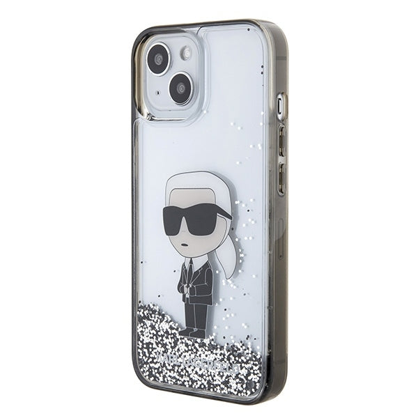 Etui na Apple iPhone 15, Karl Lagerfeld, Liquid Glitter Ikonik Karl, Przezroczyste
