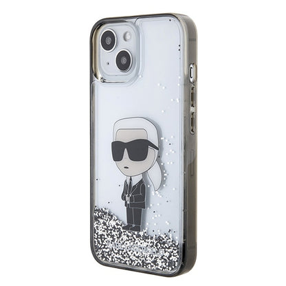 Etui na Apple iPhone 15, Karl Lagerfeld, Liquid Glitter Ikonik Karl, Przezroczyste