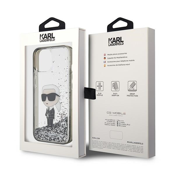 Etui na Apple iPhone 15, Karl Lagerfeld, Liquid Glitter Ikonik Karl, Przezroczyste