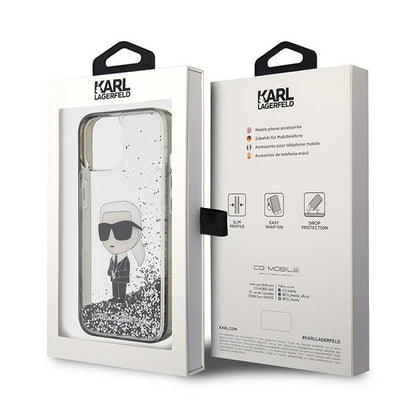 Etui na Apple iPhone 15, Karl Lagerfeld, Liquid Glitter Ikonik Karl, Przezroczyste