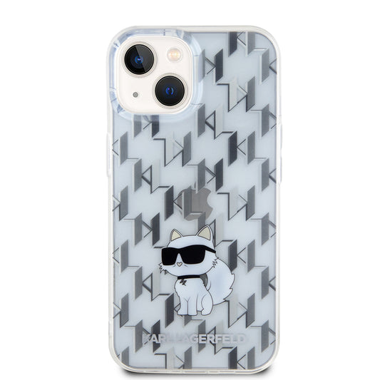 Etui na Apple iPhone 15, Karl Lagerfeld, Monogram Choupette, Przezroczyste