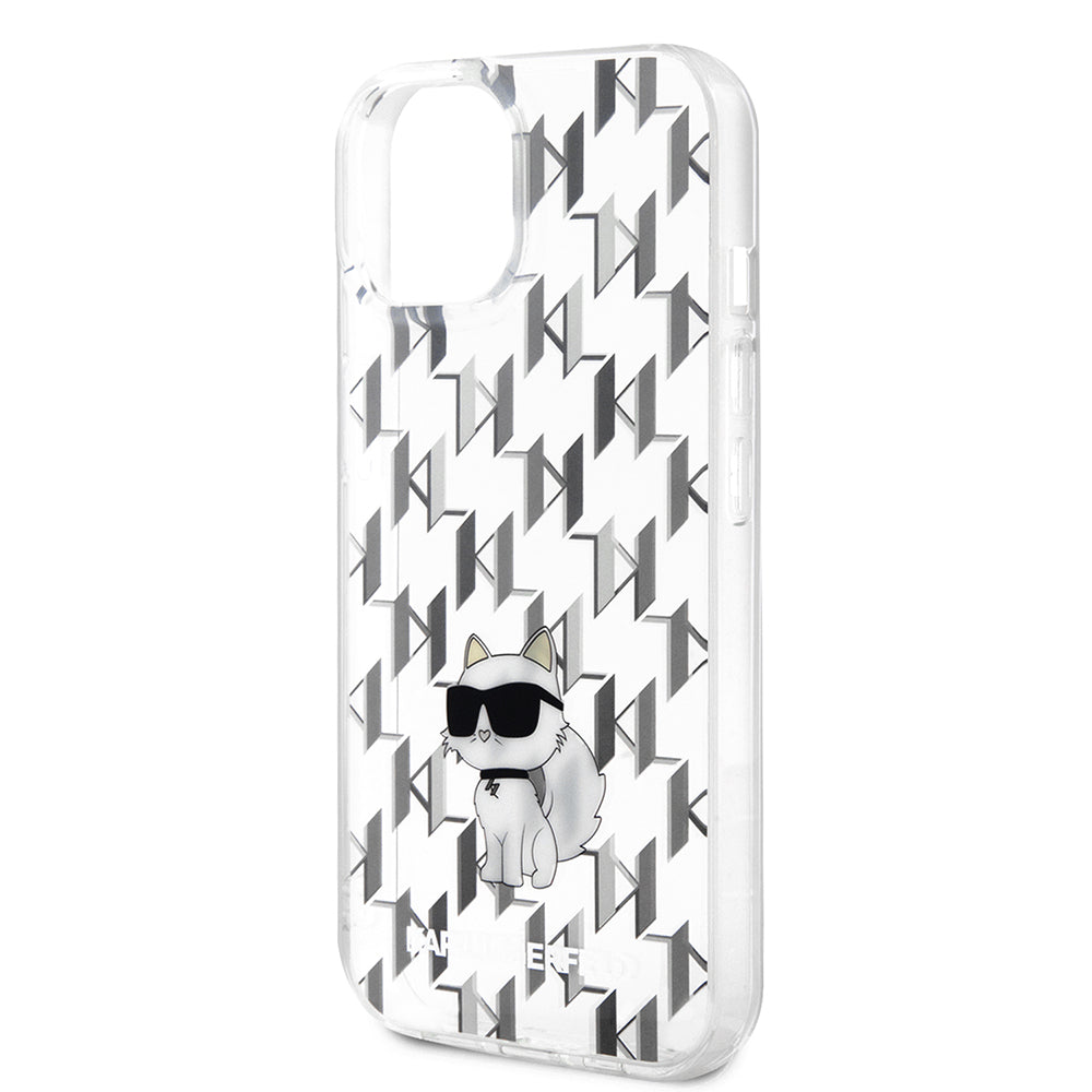 Etui na Apple iPhone 15, Karl Lagerfeld, Monogram Choupette, Przezroczyste