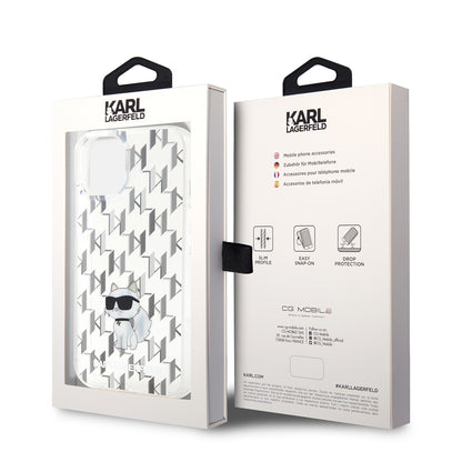 Etui na Apple iPhone 15, Karl Lagerfeld, Monogram Choupette, Przezroczyste
