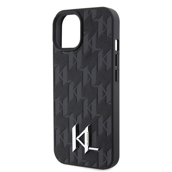 Etui na Apple iPhone 15, Karl Lagerfeld, Monogram Hot Stamp Metal Logo, Czarne