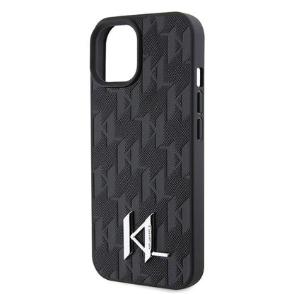 Etui na Apple iPhone 15, Karl Lagerfeld, Monogram Hot Stamp Metal Logo, Czarne