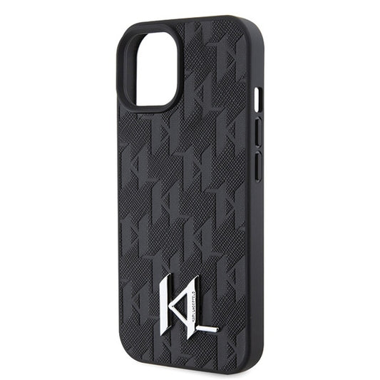 Etui na Apple iPhone 15, Karl Lagerfeld, Monogram Hot Stamp Metal Logo, Czarne
