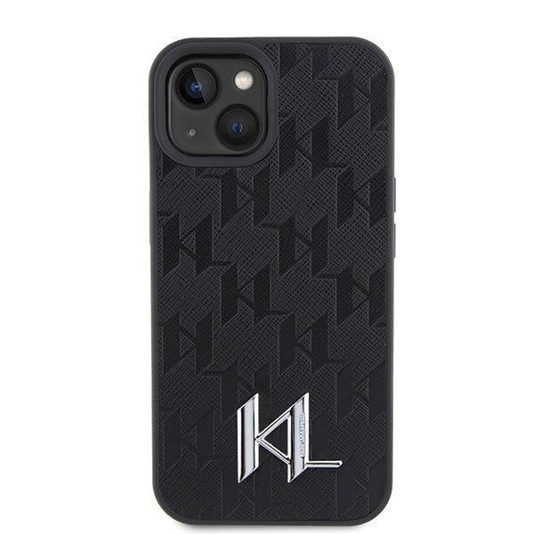 Etui na Apple iPhone 15, Karl Lagerfeld, Monogram Hot Stamp Metal Logo, Czarne