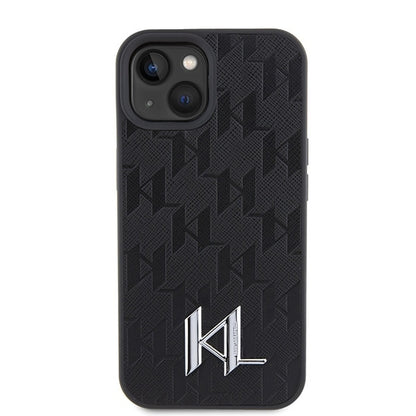 Etui na Apple iPhone 15, Karl Lagerfeld, Monogram Hot Stamp Metal Logo, Czarne
