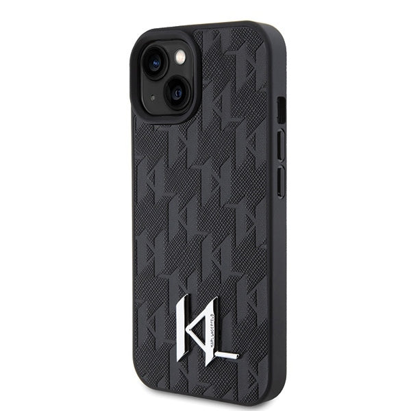 Etui na Apple iPhone 15, Karl Lagerfeld, Monogram Hot Stamp Metal Logo, Czarne