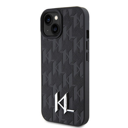 Etui na Apple iPhone 15, Karl Lagerfeld, Monogram Hot Stamp Metal Logo, Czarne
