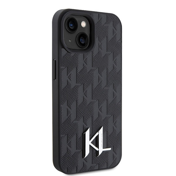 Etui na Apple iPhone 15, Karl Lagerfeld, Monogram Hot Stamp Metal Logo, Czarne