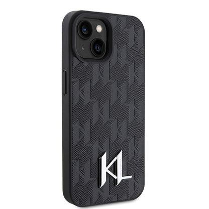 Etui na Apple iPhone 15, Karl Lagerfeld, Monogram Hot Stamp Metal Logo, Czarne
