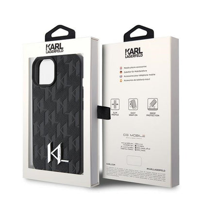 Etui na Apple iPhone 15, Karl Lagerfeld, Monogram Hot Stamp Metal Logo, Czarne