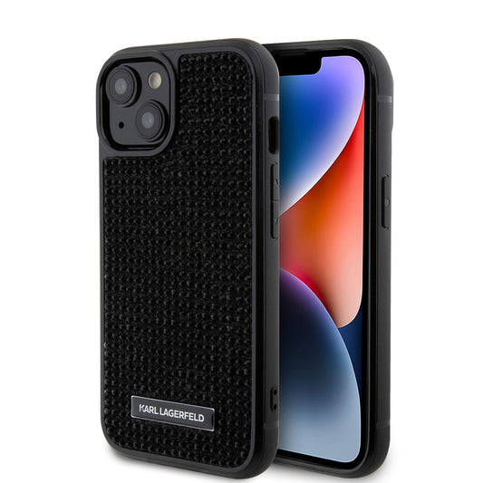 Etui na Apple iPhone 15, Karl Lagerfeld, Rhinestone Metal Plate, Czarne